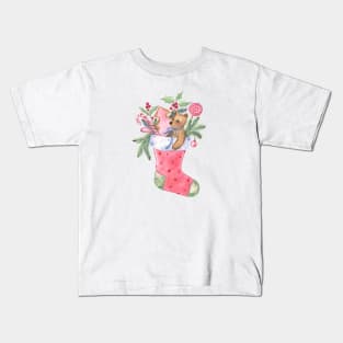 Christmas Sock with a Teddy Bear Kids T-Shirt